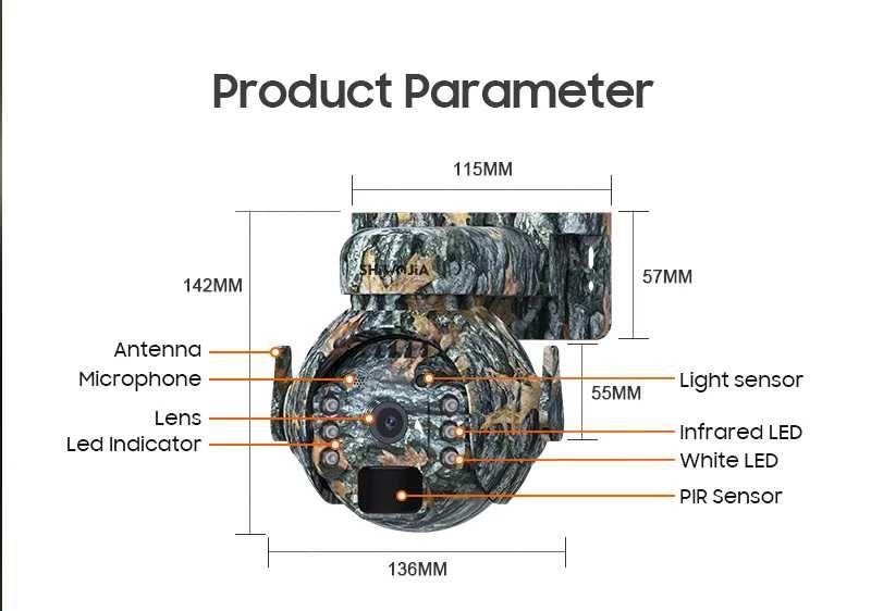 Зовнішня 4G камера SHIWOJIA 12Х Zoom 5MP сонячна панель акум. 7800 mAh