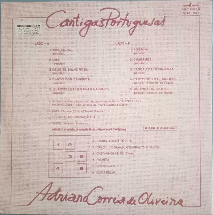 Adriano Correia de Oliveira - - - - - Cantigas Portuguesas - -  - - LP