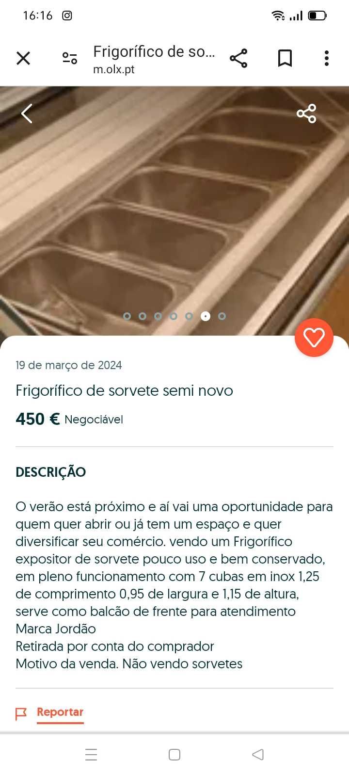 Balcão frigorífico para gelados