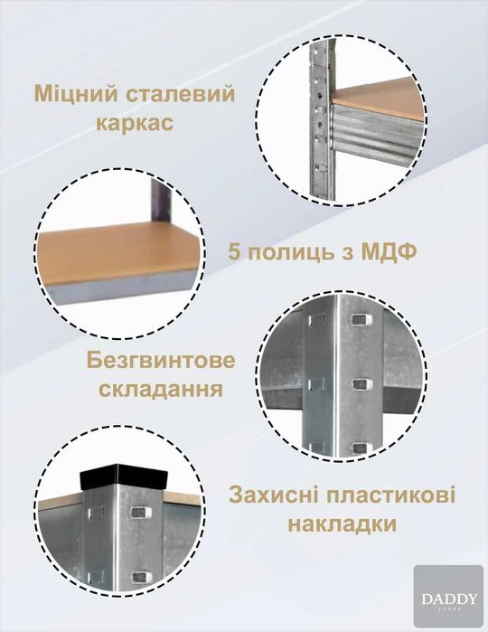 Стелажі з полицями, СТЕЛАЖ металевий, полиця в гараж, підвал, Стеллаж