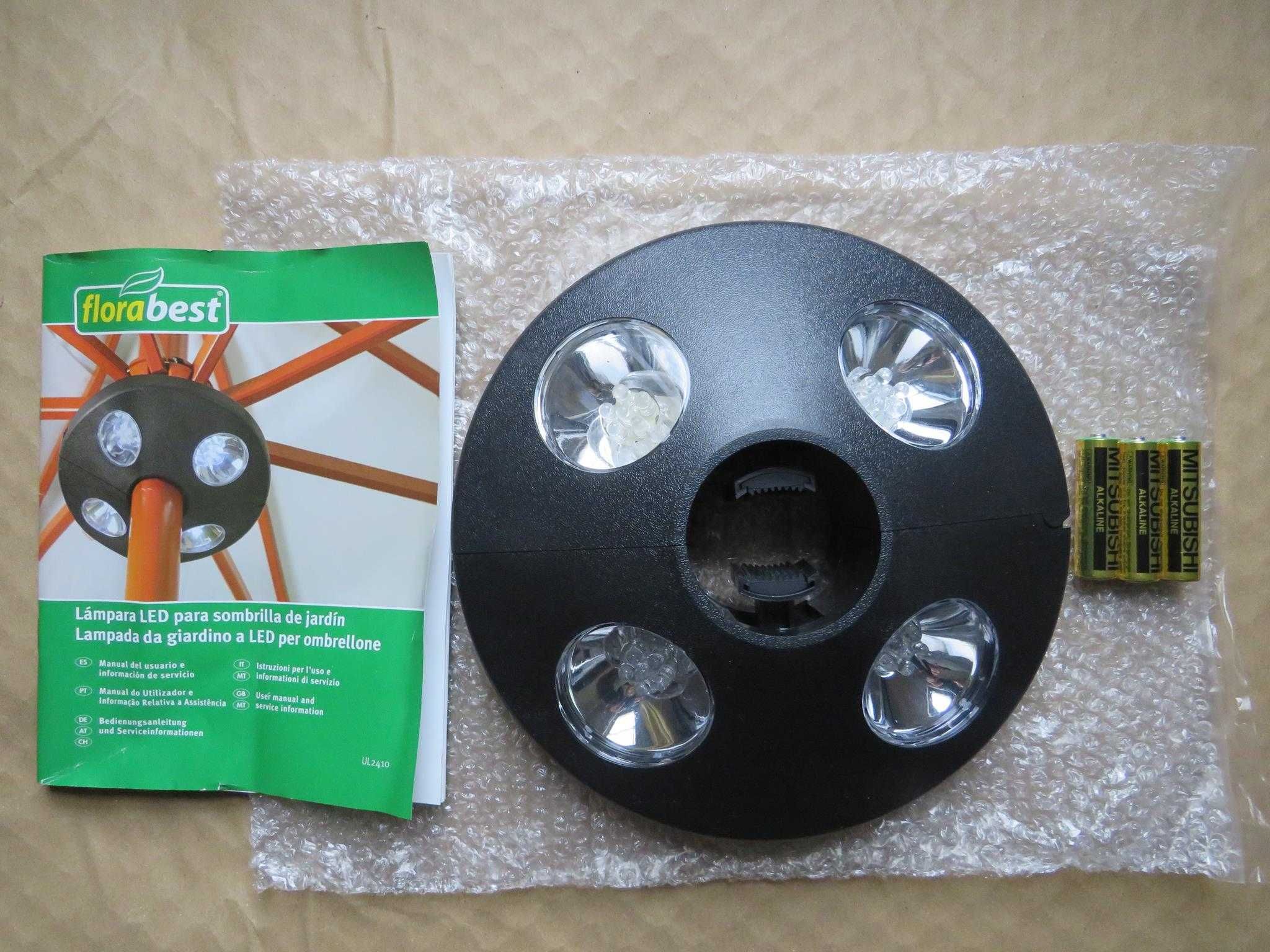 Lâmpada LED para guarda-sol de jardim. FLORABEST UL2410. NOVO