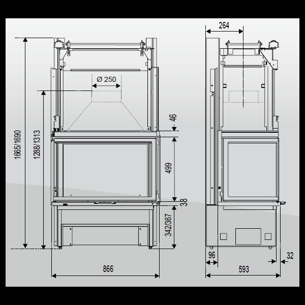 Kominek wkład trójstronny SUPRA SUPRAVISION 255 A 11kW nowy 12 tys.