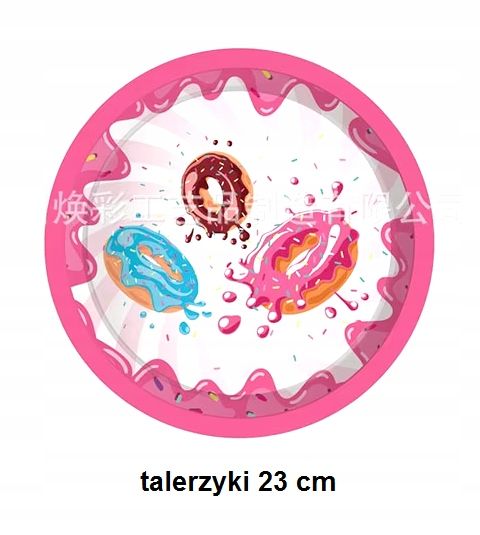 Dekoracje na urodziny Pączek Donut ZESTAW naczyń jednorazowych 44 szt.