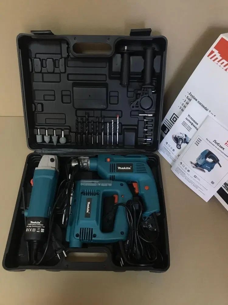 Комплект Makita 3 в 1 Дрель, Лобзик, Болгарка