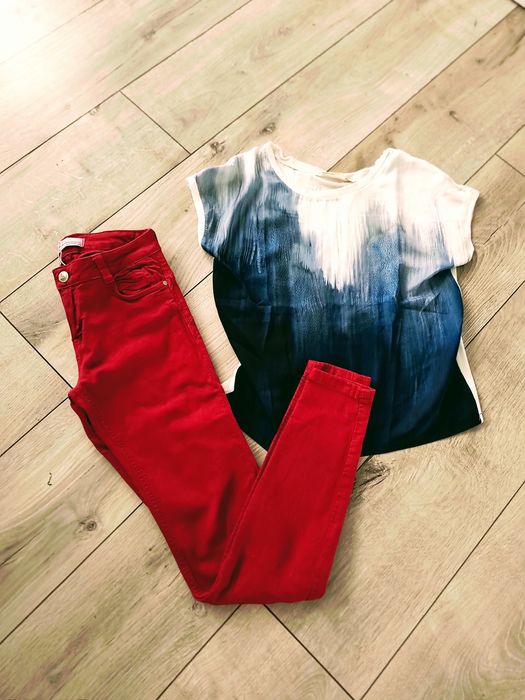 Spodnie damskie czerwone+bluzka Reserved XS