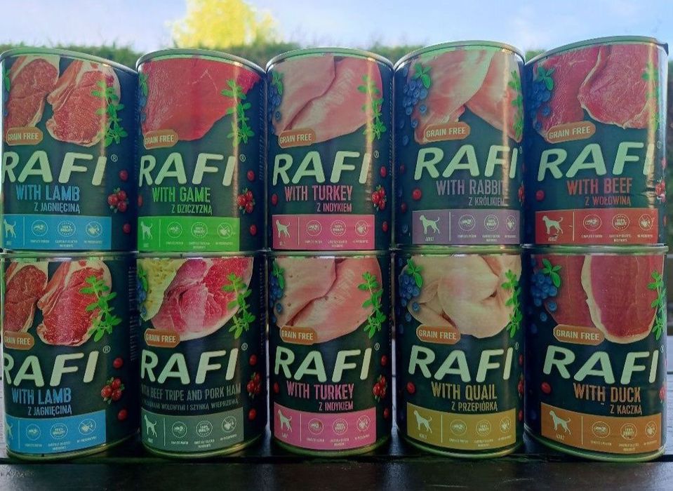 10 puszek karmy dla psa Rafi Dolina Noteci 400g mix smaków