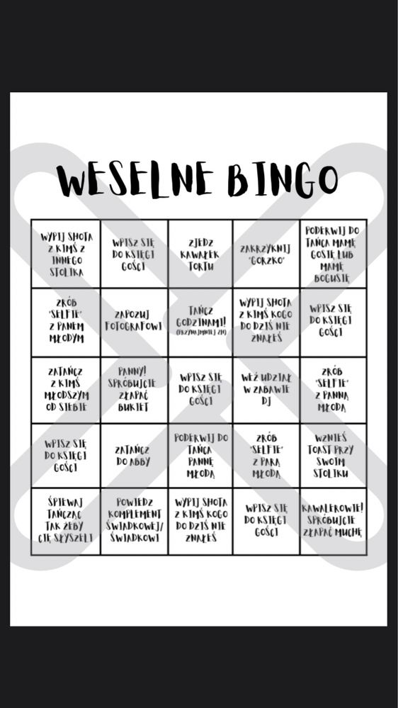 Weselne bingo, zabawa weselna, atrakcja wesele