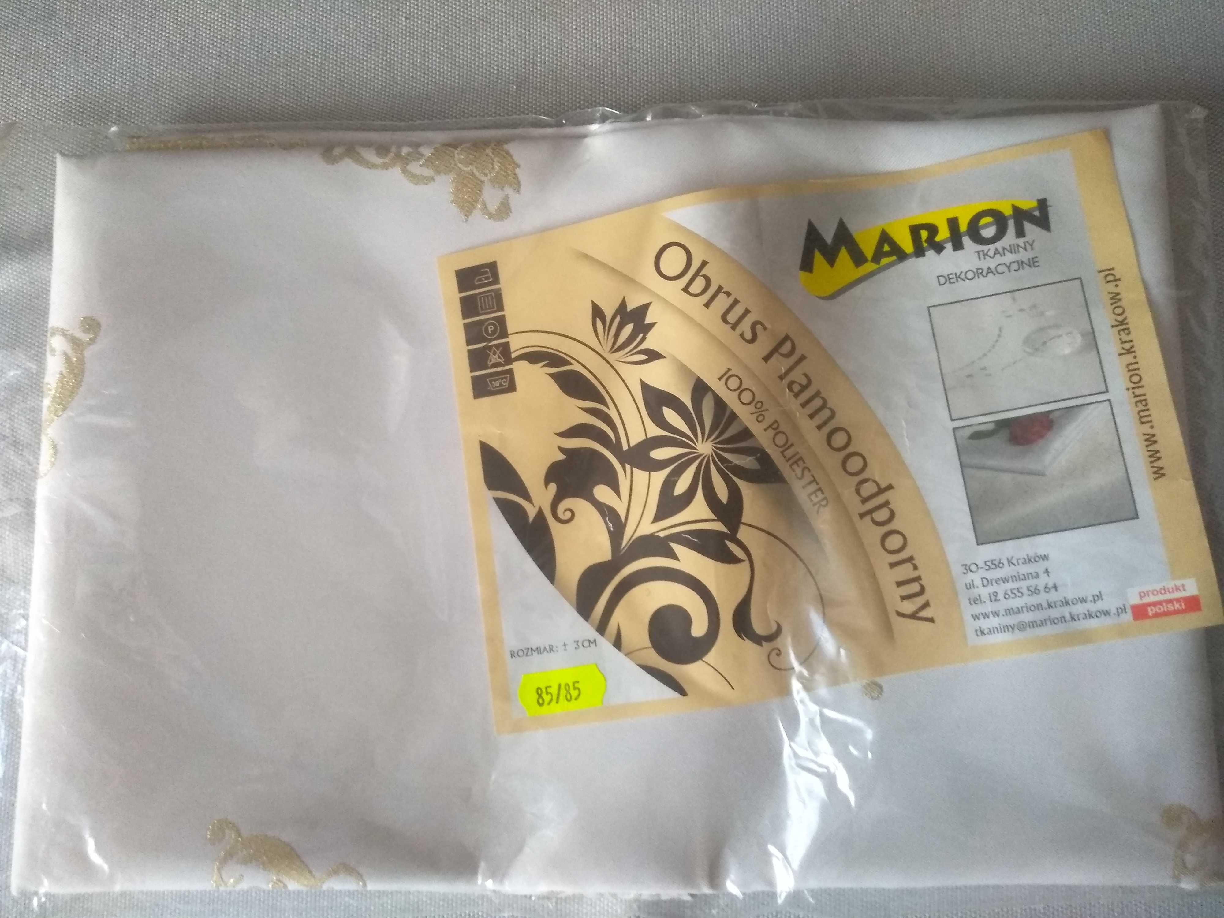 Obrus Marion 85x85 plamoodporny dwustronny nowy biały złoty