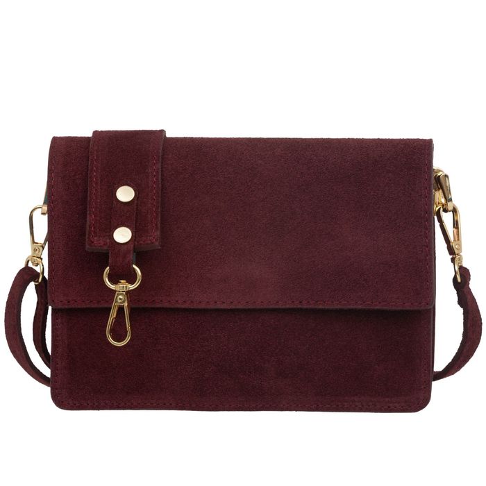 VERA PELLE torebka damska zamszowa listonoszka z klapą V684 c.bordowa