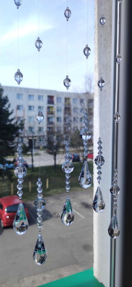 Zestaw na okno z kryształków jak firana duża łezka