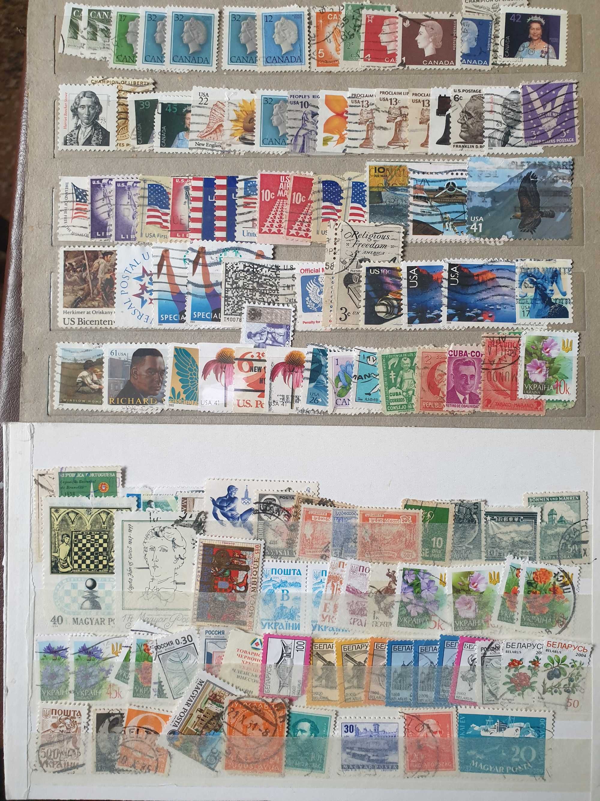 почтовые марки стран мира плюс альбом 12 листов 6 ячеек 19х15 см
