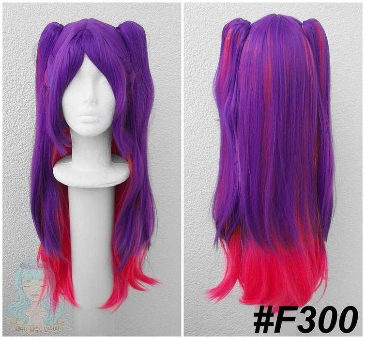 Mikari Miriella peruka długa fioletowa różowa z kitkami cosplay wig