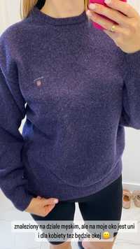 Sweter damski męski Unisex Gant S M/L śliwkowy fiolet wełna jagnięca