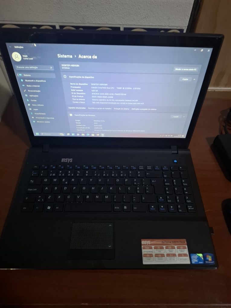 Insys G Force windows 11 disco ssd bateria com autonomia