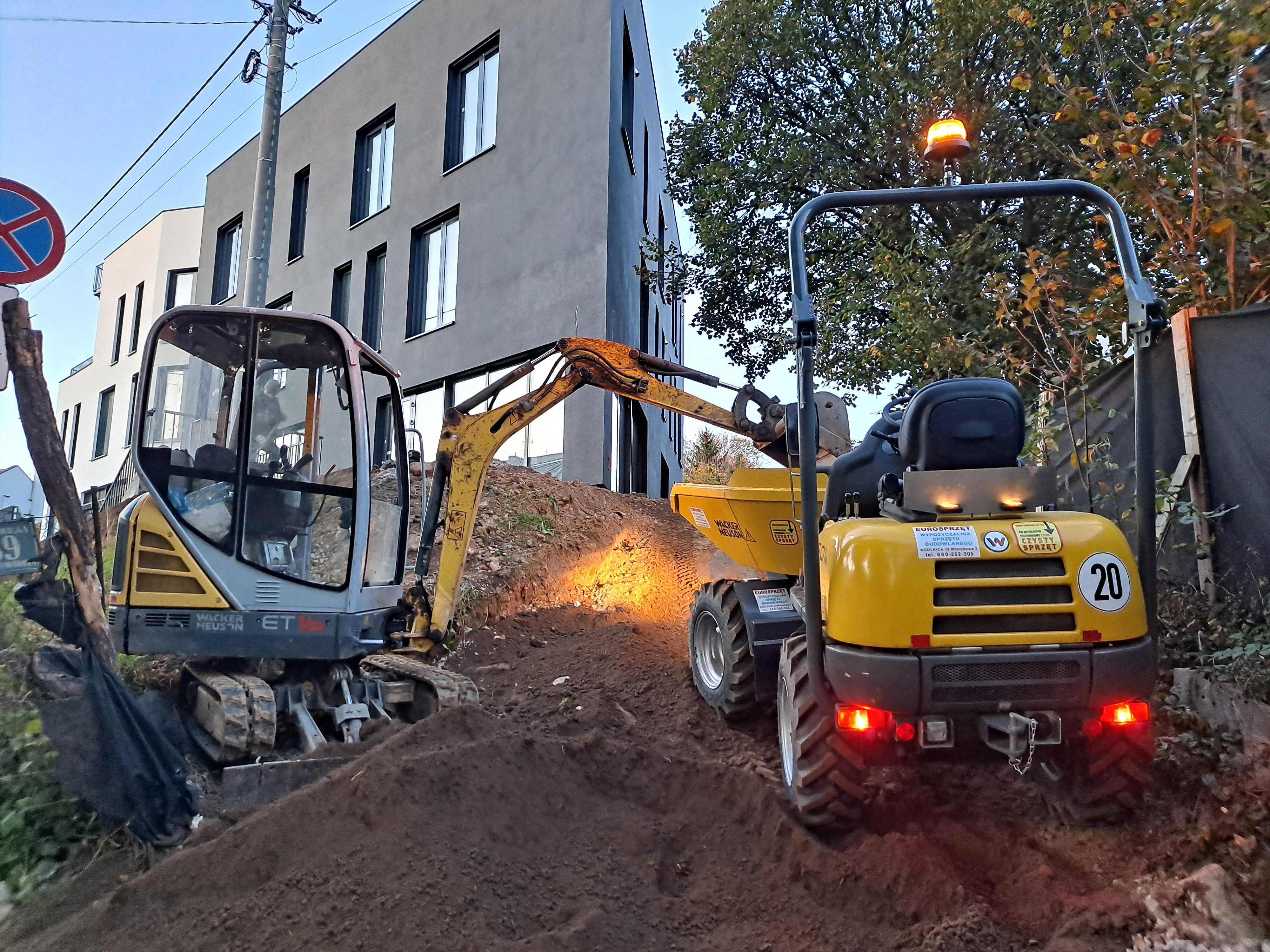 Usługi minikoparką, wynajem minikoparki, prace ziemne, wywrotka 3,5 t