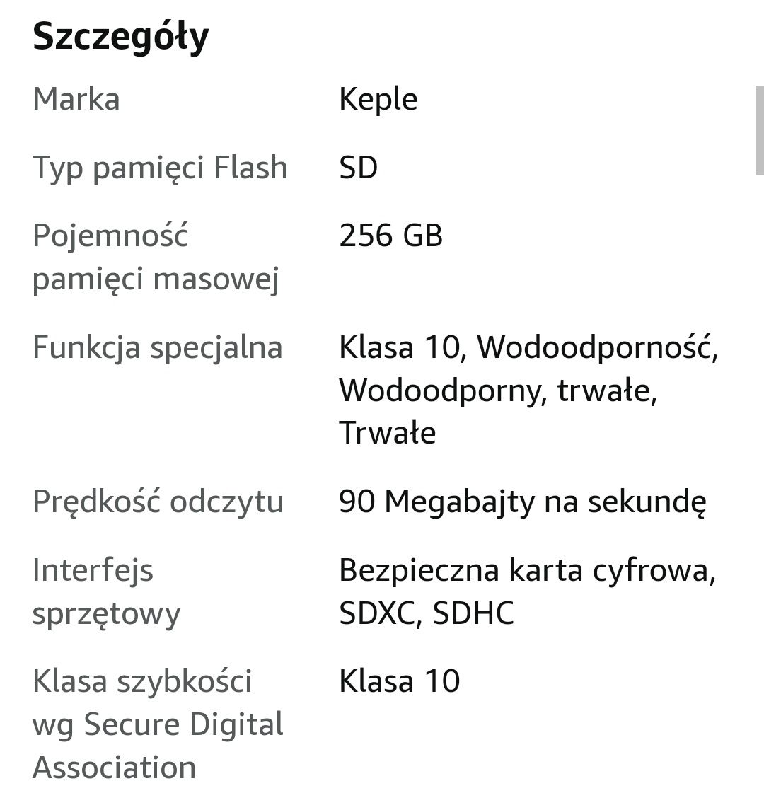 Karta pamięci 256 GB keple