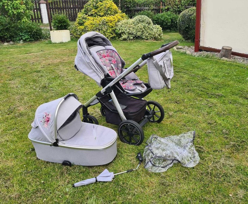 Wózek 2w1 Baby Design Bueno GRAY Peony dla dziewczynki