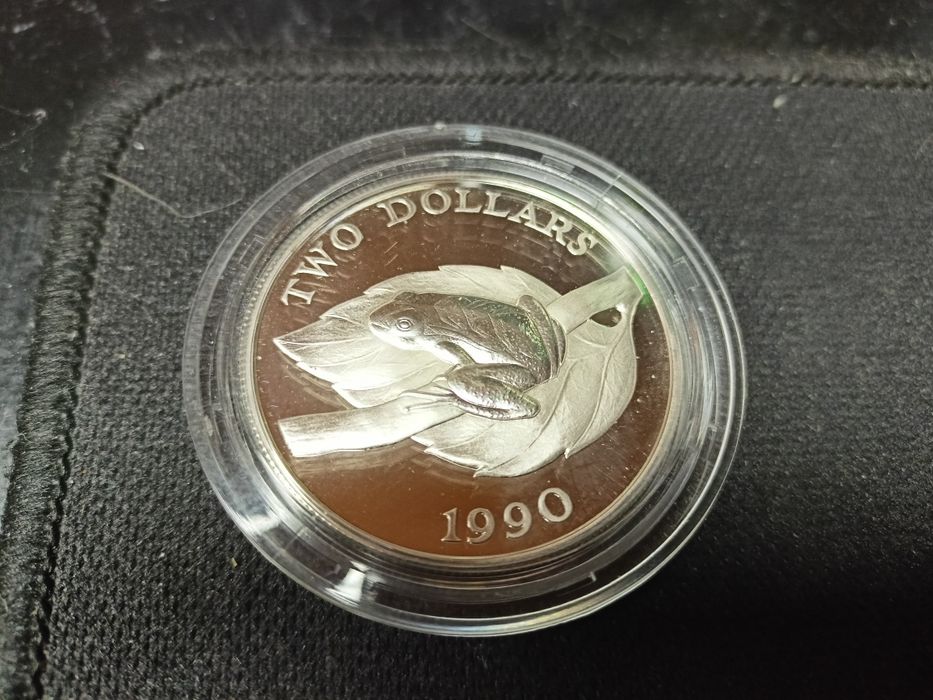1990 2$ Bermuda srebrna moneta żaba
