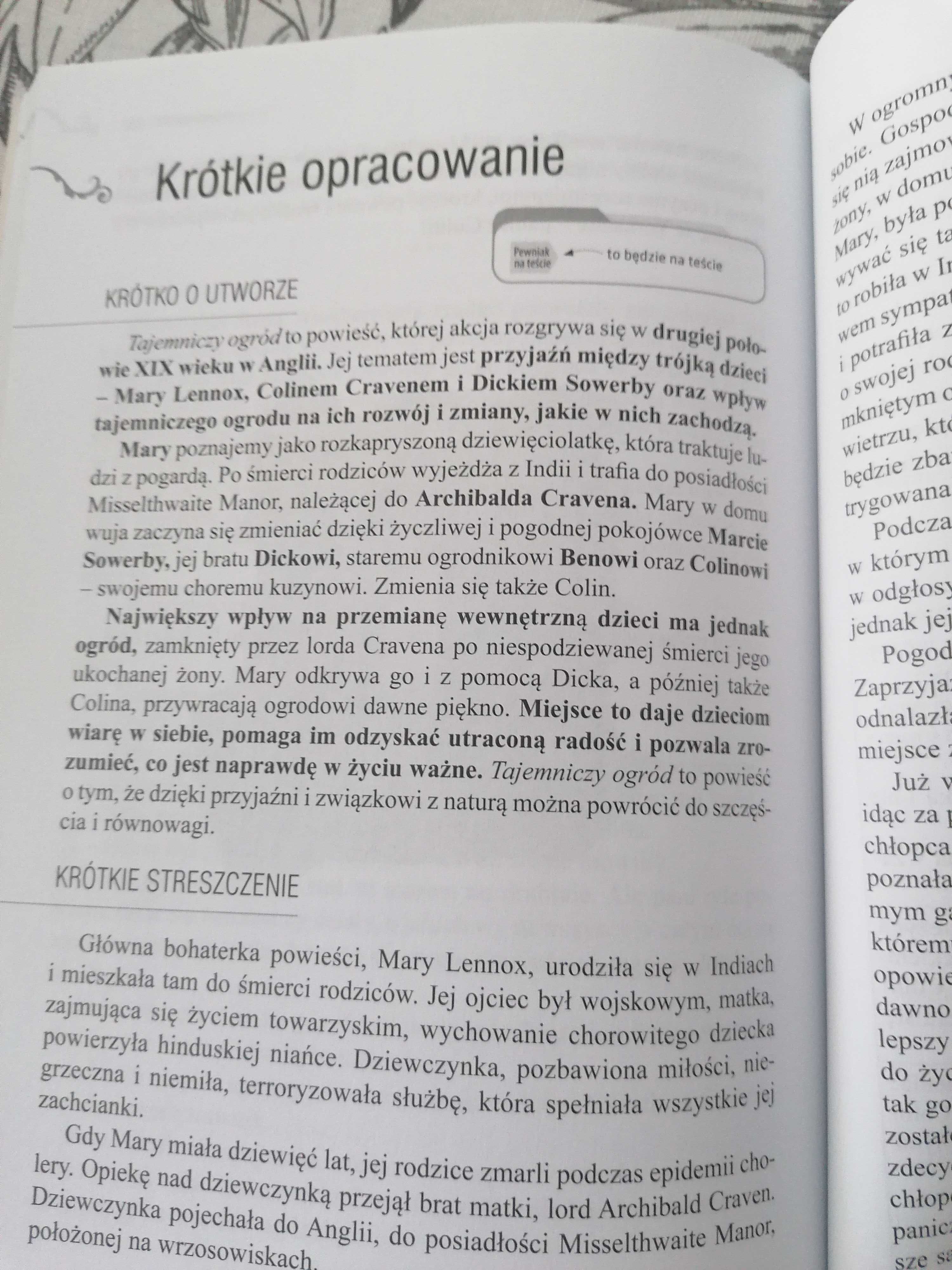 Tajemniczy ogród Frances Hodgson Burnett książka z opracowaniem