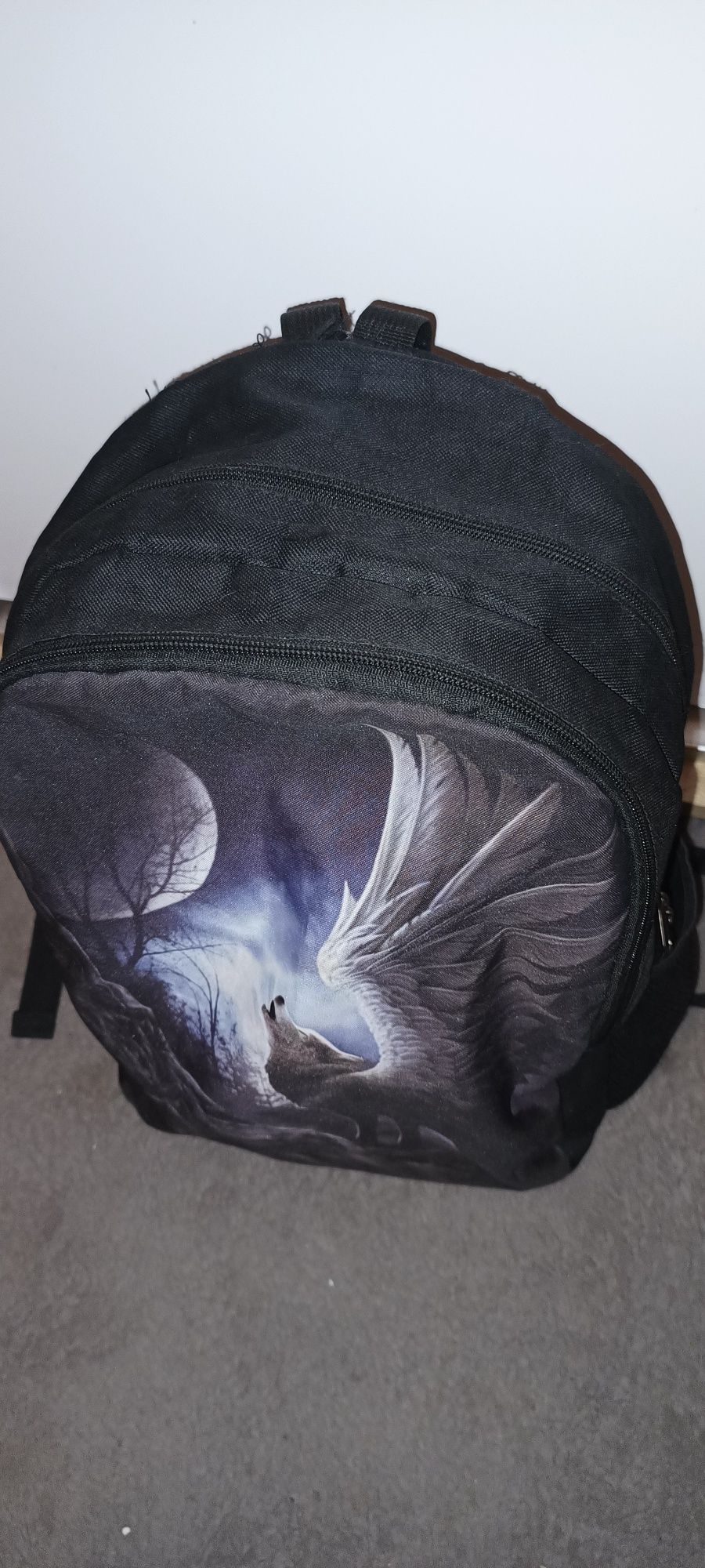 Plecak torba emo alternative wilk skrzydła skała metal nadruk czarny