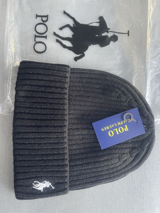 Czarna Ciepła czapka jesienno zimowa Ralph Lauren Polo