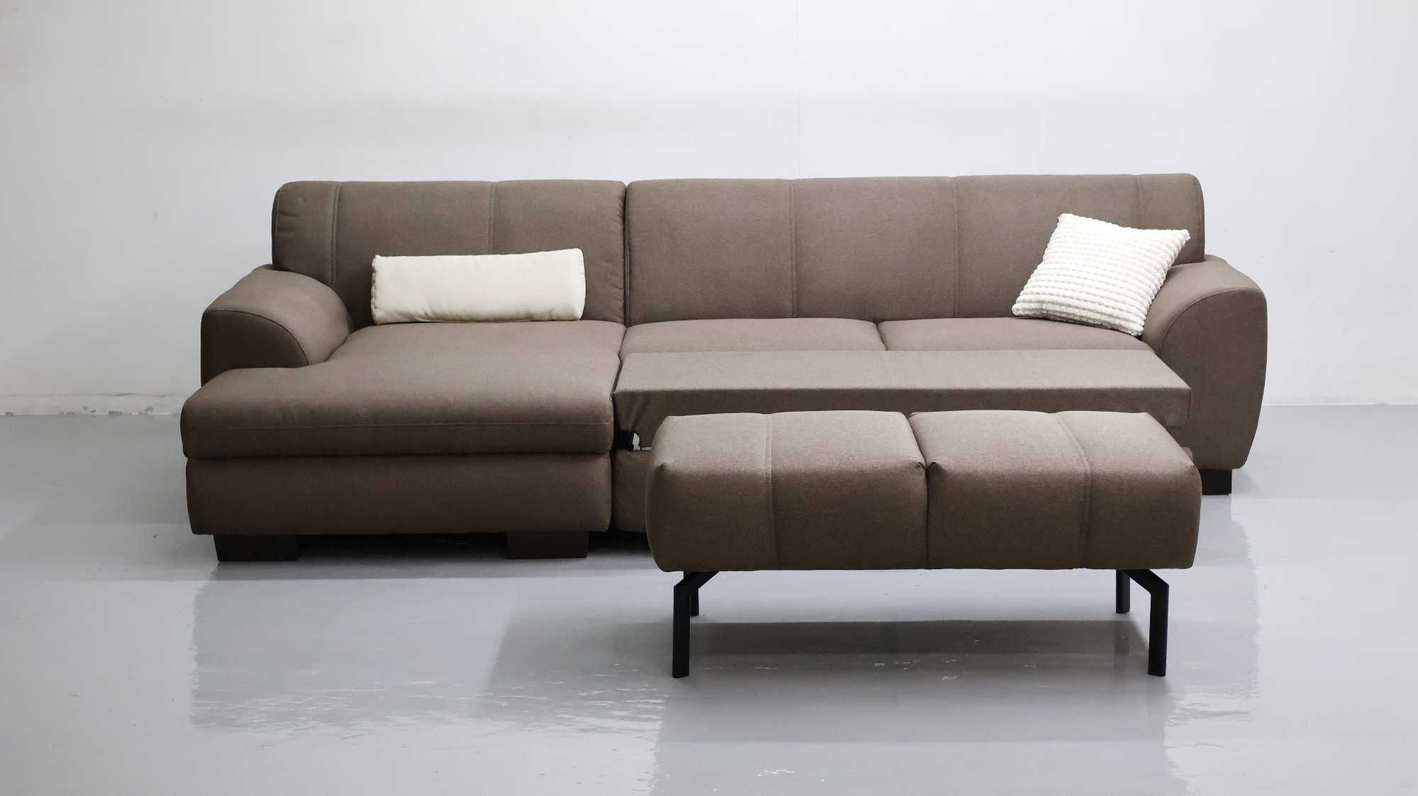 TCE DESIGN NAROŻNIK z funkcją spania PUFA rogówka sofa brązowa tkania