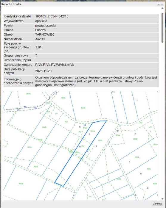 Sprzedam działkę rolną 1.01 ha   klasa IVa,IVb, V   Tarnowiec opolskie