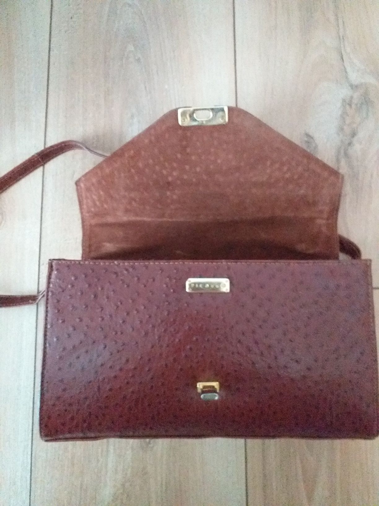VINTAGE STRUŚ PICARD Mała oryginalna skóra skórzana torebka crossbody