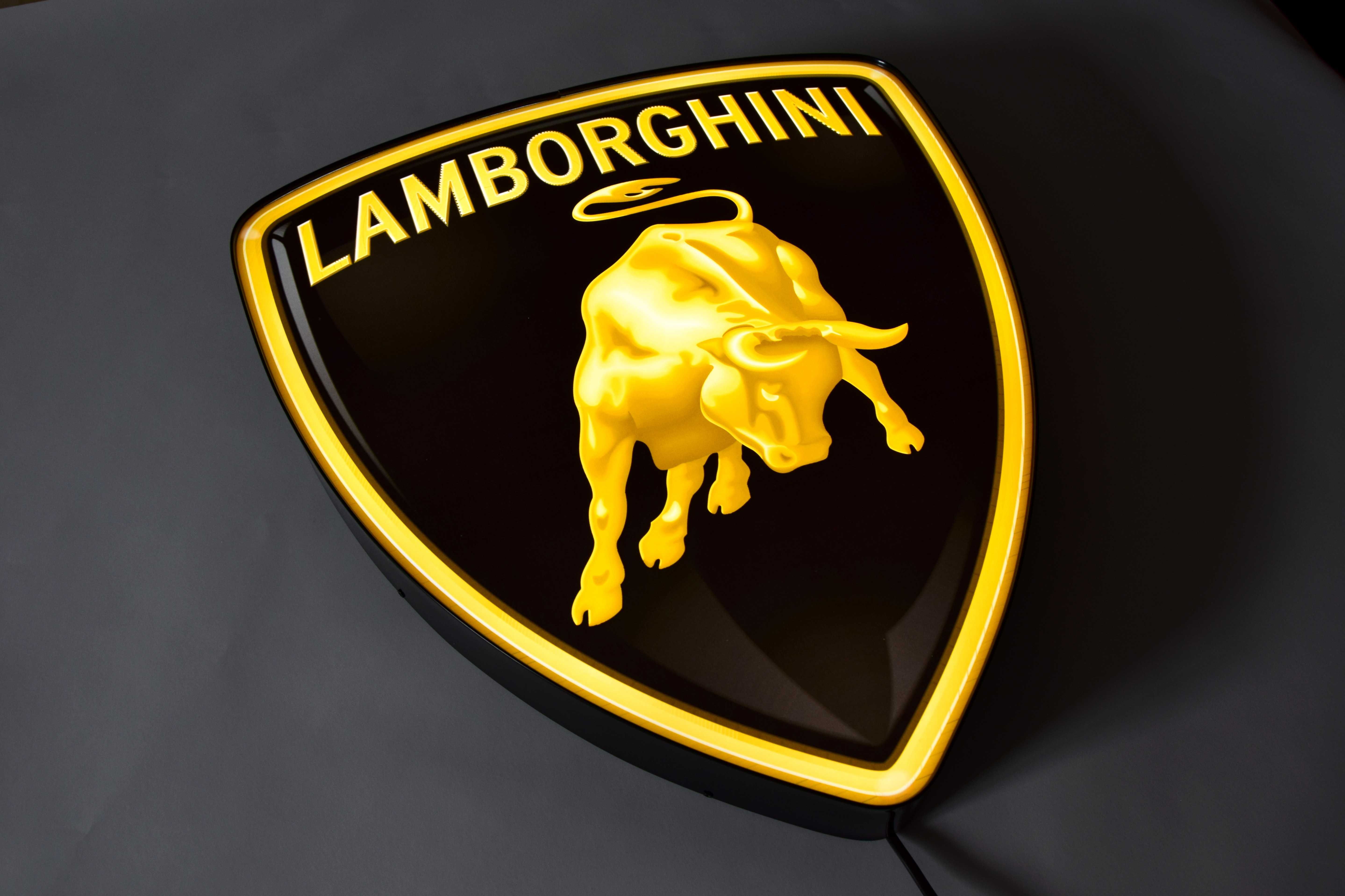 LED Neon LAMBORGHINI, Podświetlane Logo, Reklama świetlna, kaseton 3D