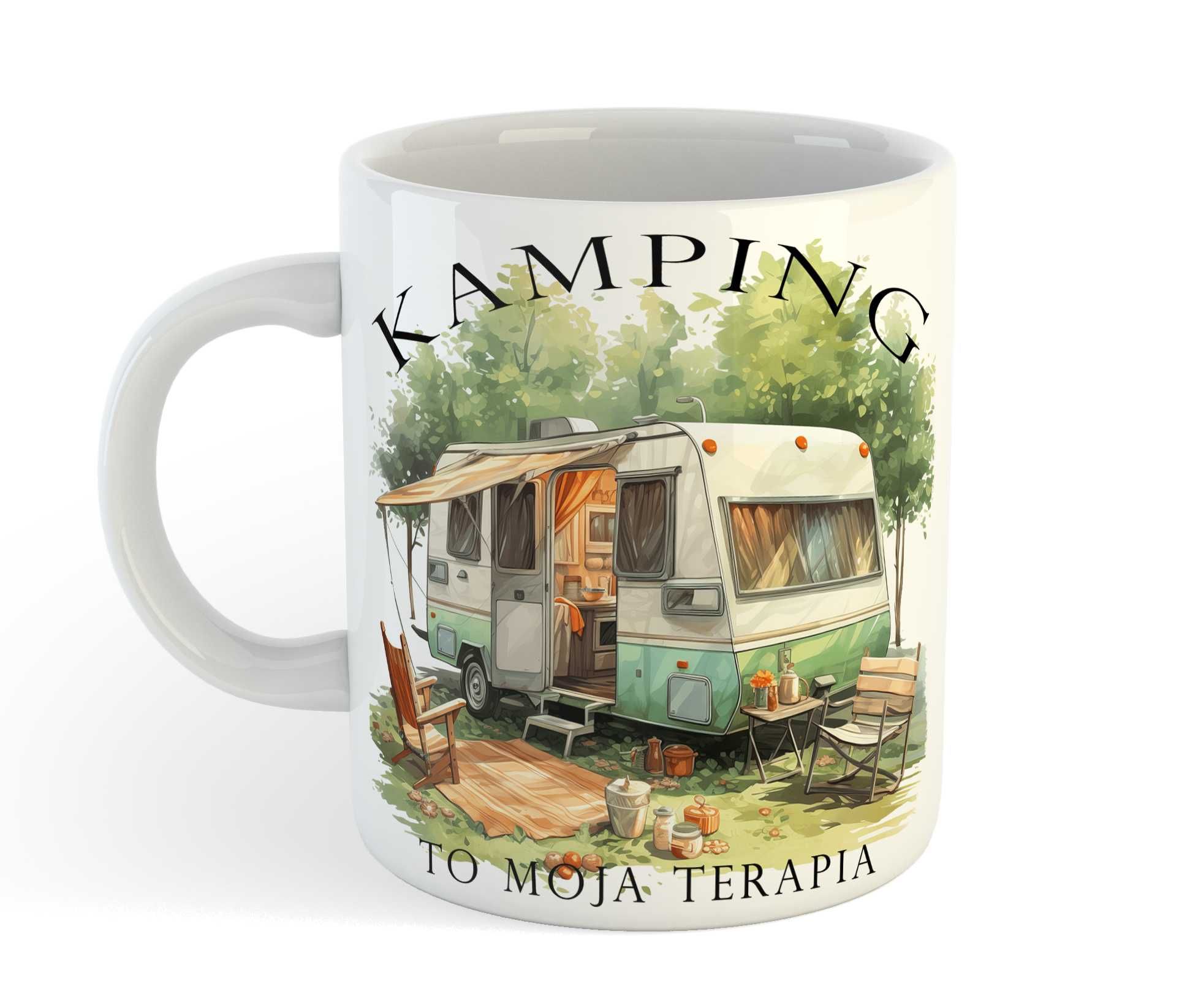 Kubek "Kamping to moja terapia", Kamper, namiot, kamping.