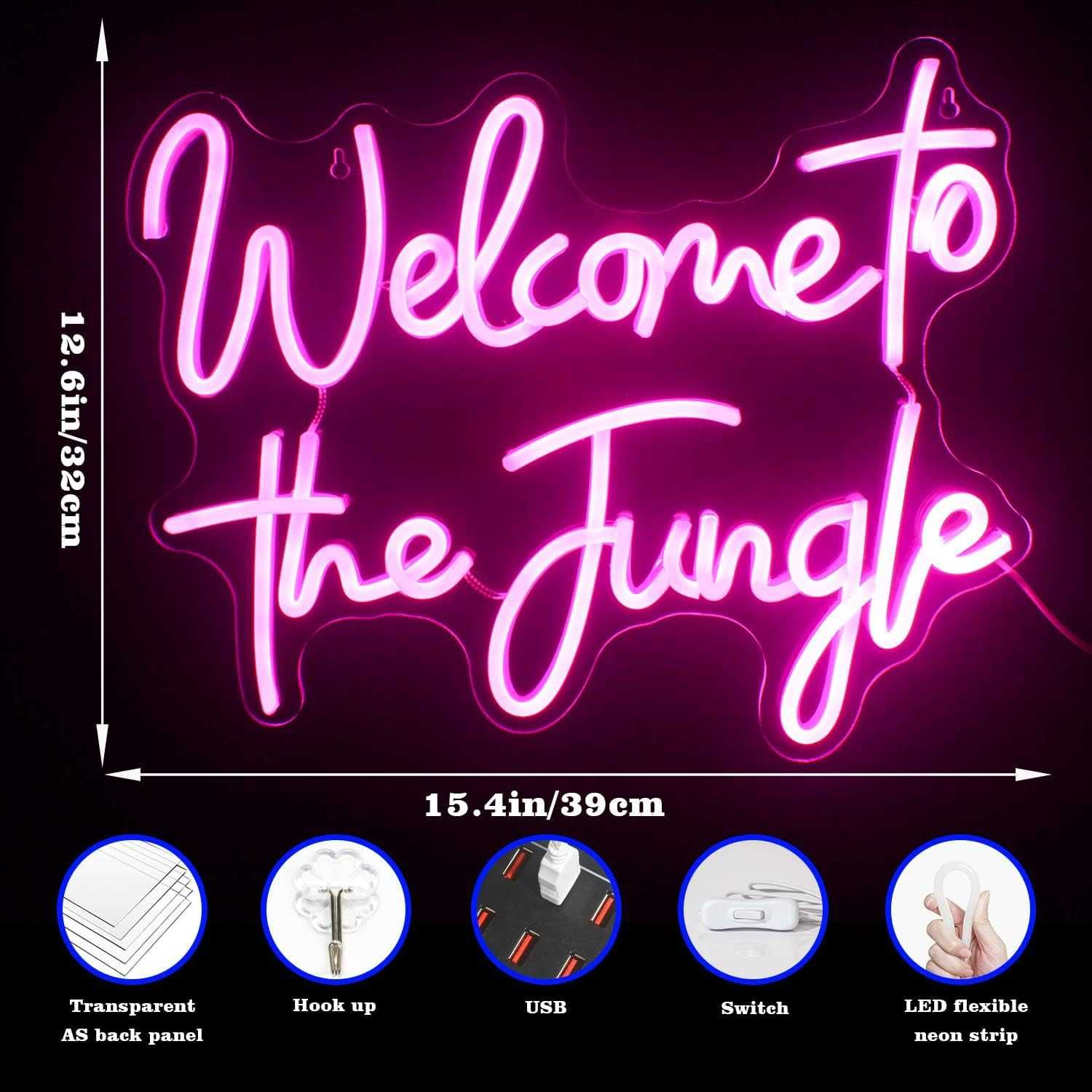 Sinal Luminoso Néon Led "Wecome to the Jungle - Decoração Néon LED