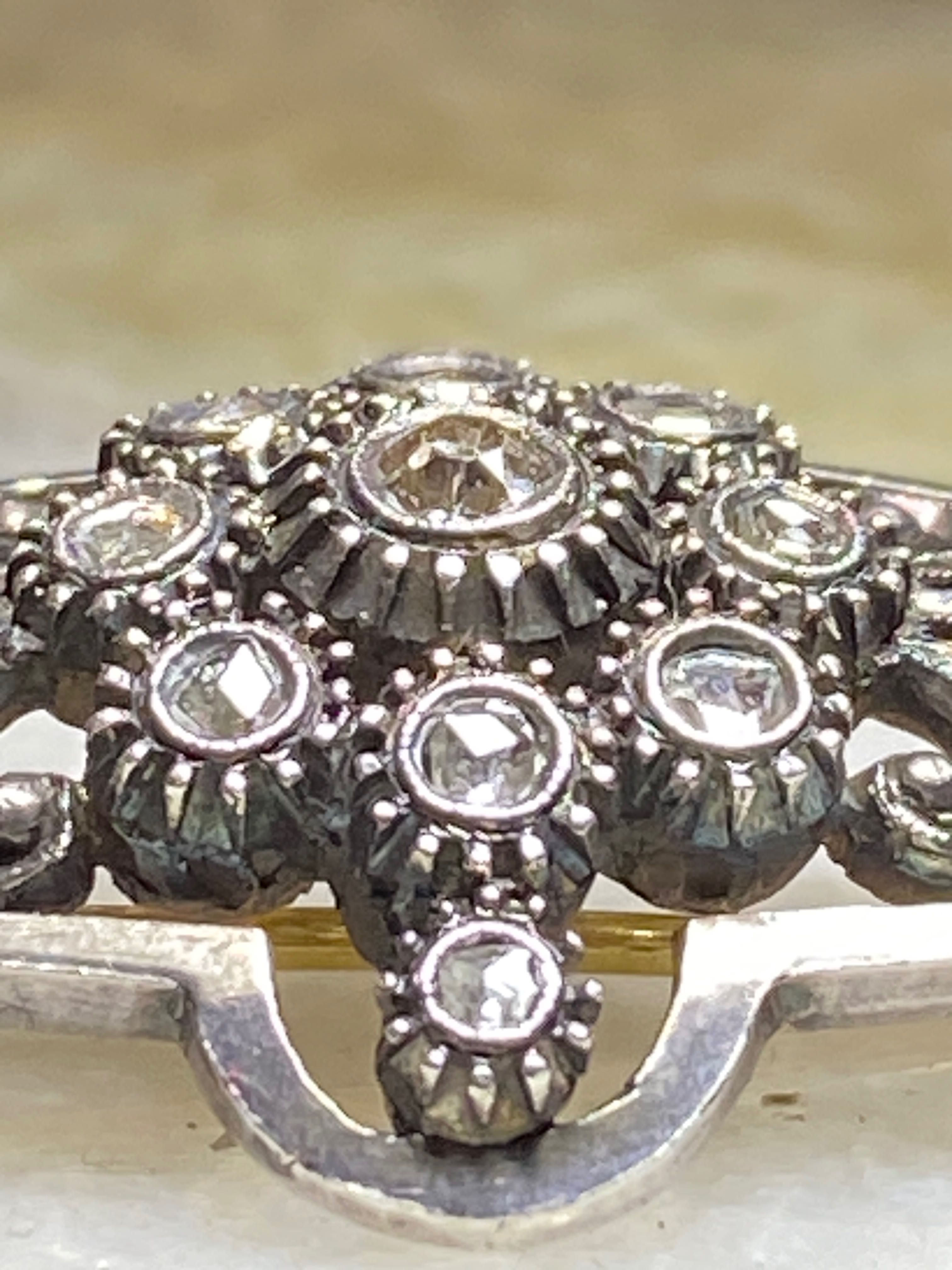 Alfinete Ouro Prata Diamantes Contrastado séc XIX 4 cm