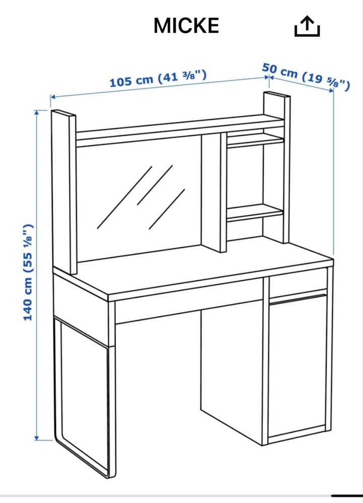 Biale biurko z nadstawką, z tablicą magnetyczną i do pisania, Ikea,