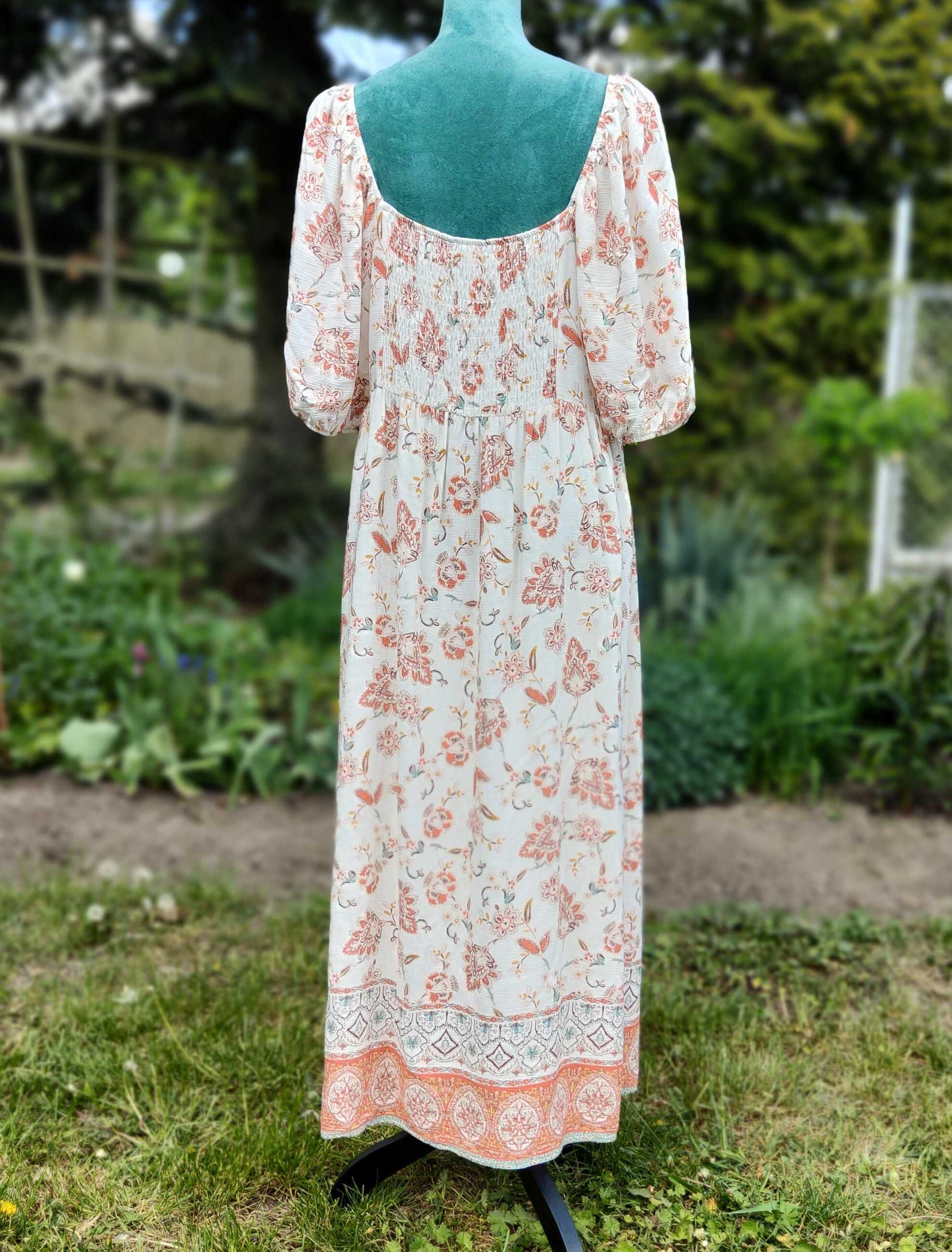 Długa sukienka maxi F&F 48 4XL boho bohemian wiskoza wzór orient