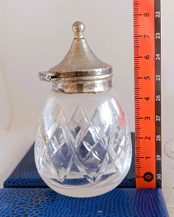 Musztardniczka kryształowe szkło posrebrzane okucie