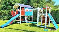 Bogato wyposażony wyjątkowy drewniany domek plac zabaw dla dziecka