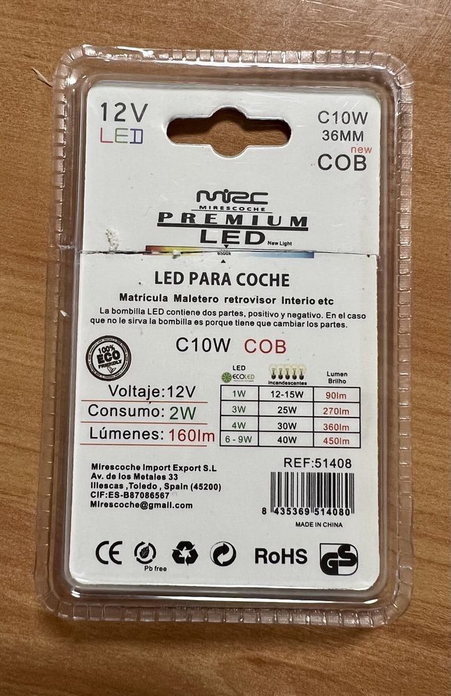 Luz LED de matricula para carro