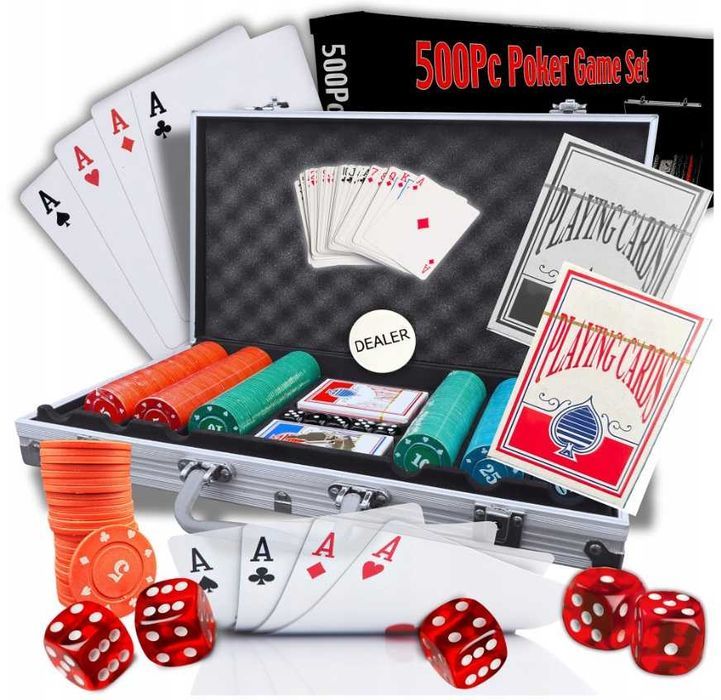 ZESTAW DO POKERA 500 ŻETONÓW Żetony Gry Poker Chips Set Karty Walizka