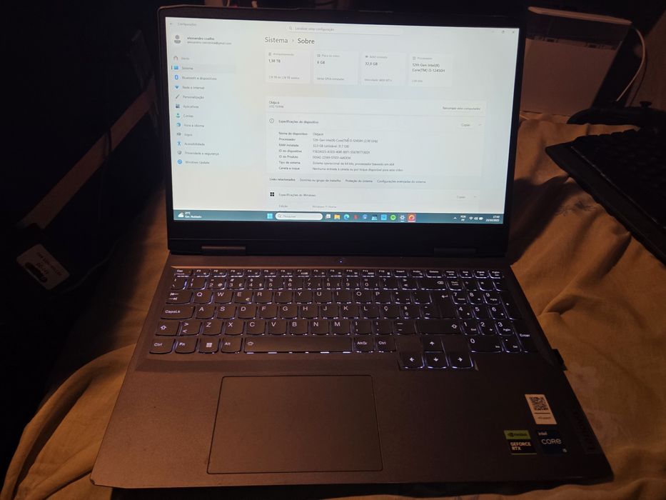 lenovo, I5 de 12°g com gráfica RTX4050 e 32gb de Ram, 500gb SSd