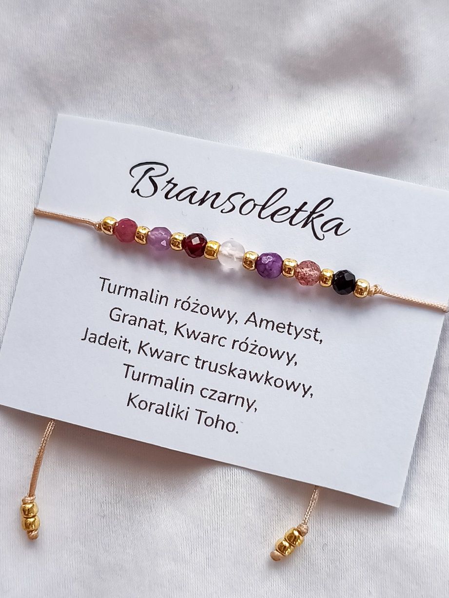 Bransoletka kamienie naturalne minerały granat jadeit ametyst kwarc