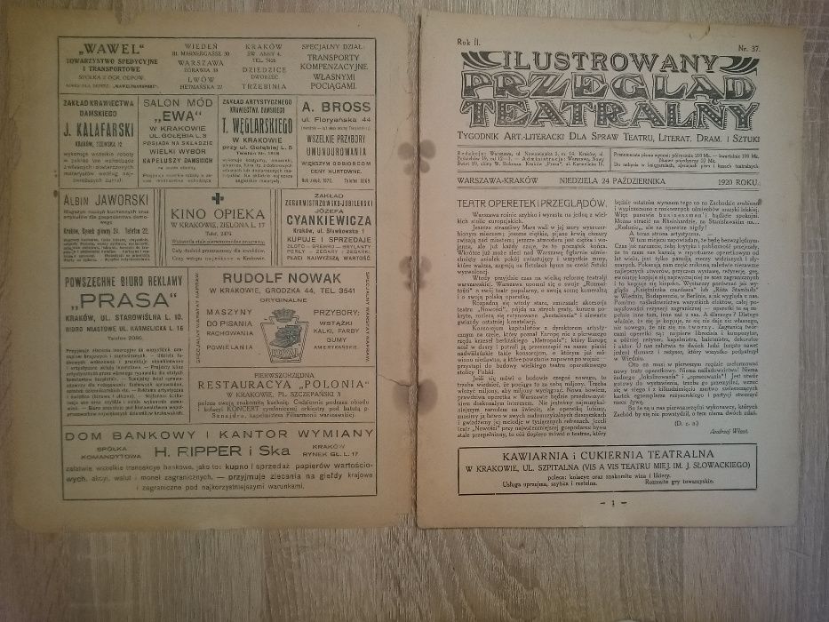 Ilustrowany Przegląd Teatralny 1920/21r 3szt