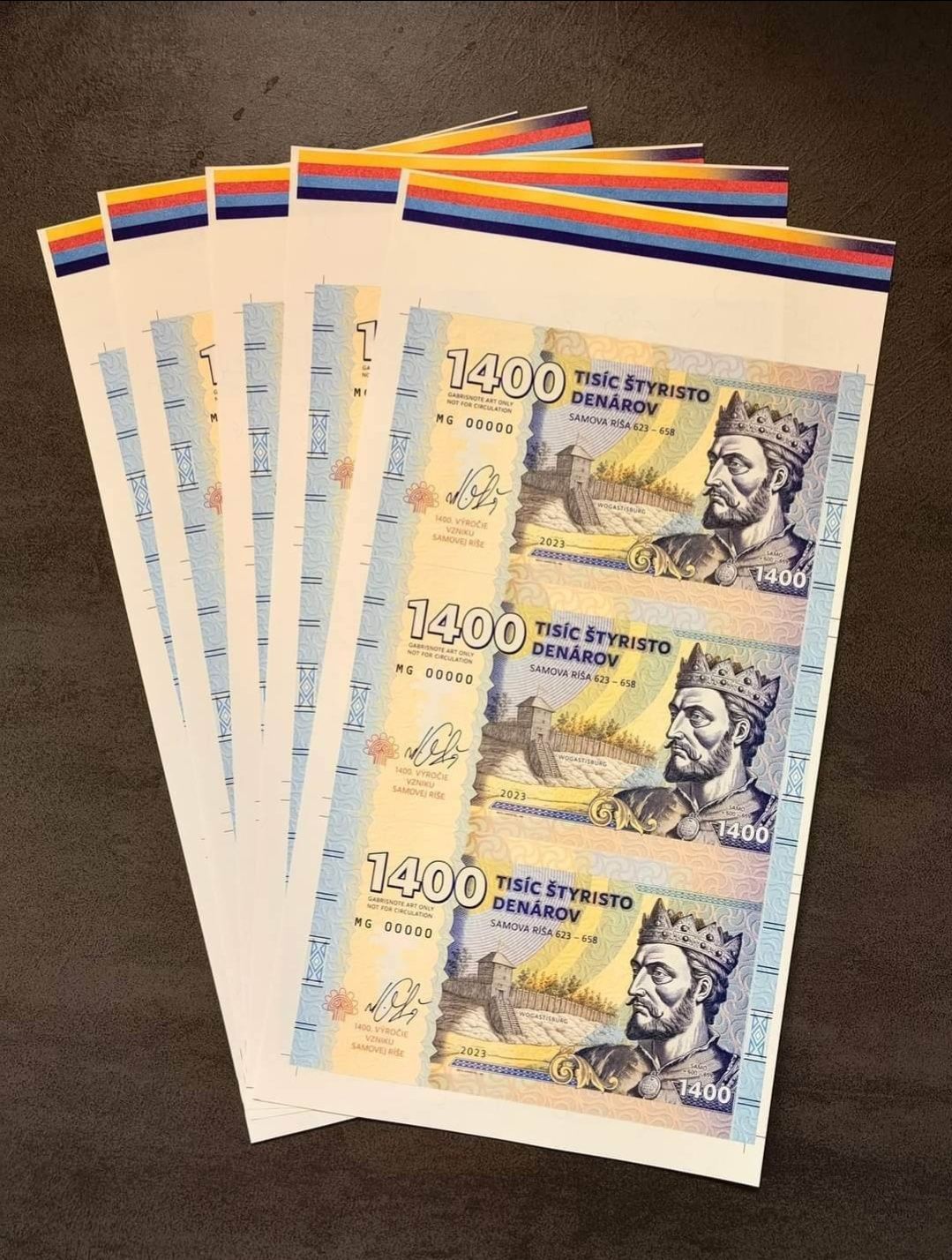 Banknot arkusz 1400 denarow Matej Gábriša 2023