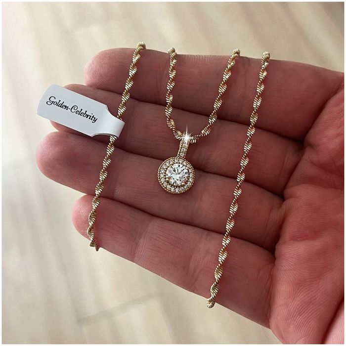 Damski Złoty Łańcuszek Stal Chirurgiczna + Okrągły Wisiorek + Cyrkonie