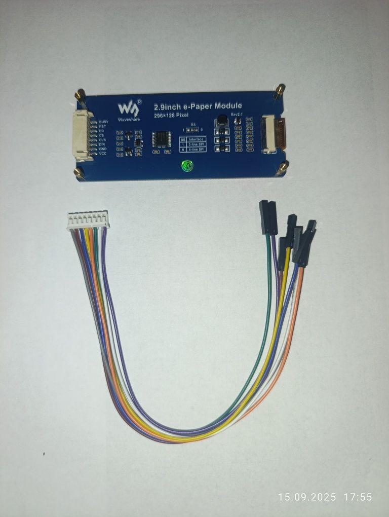 E-Paper дисплей 2,9'' Waveshare 12956 для Arduino та Raspberry Pi, 296