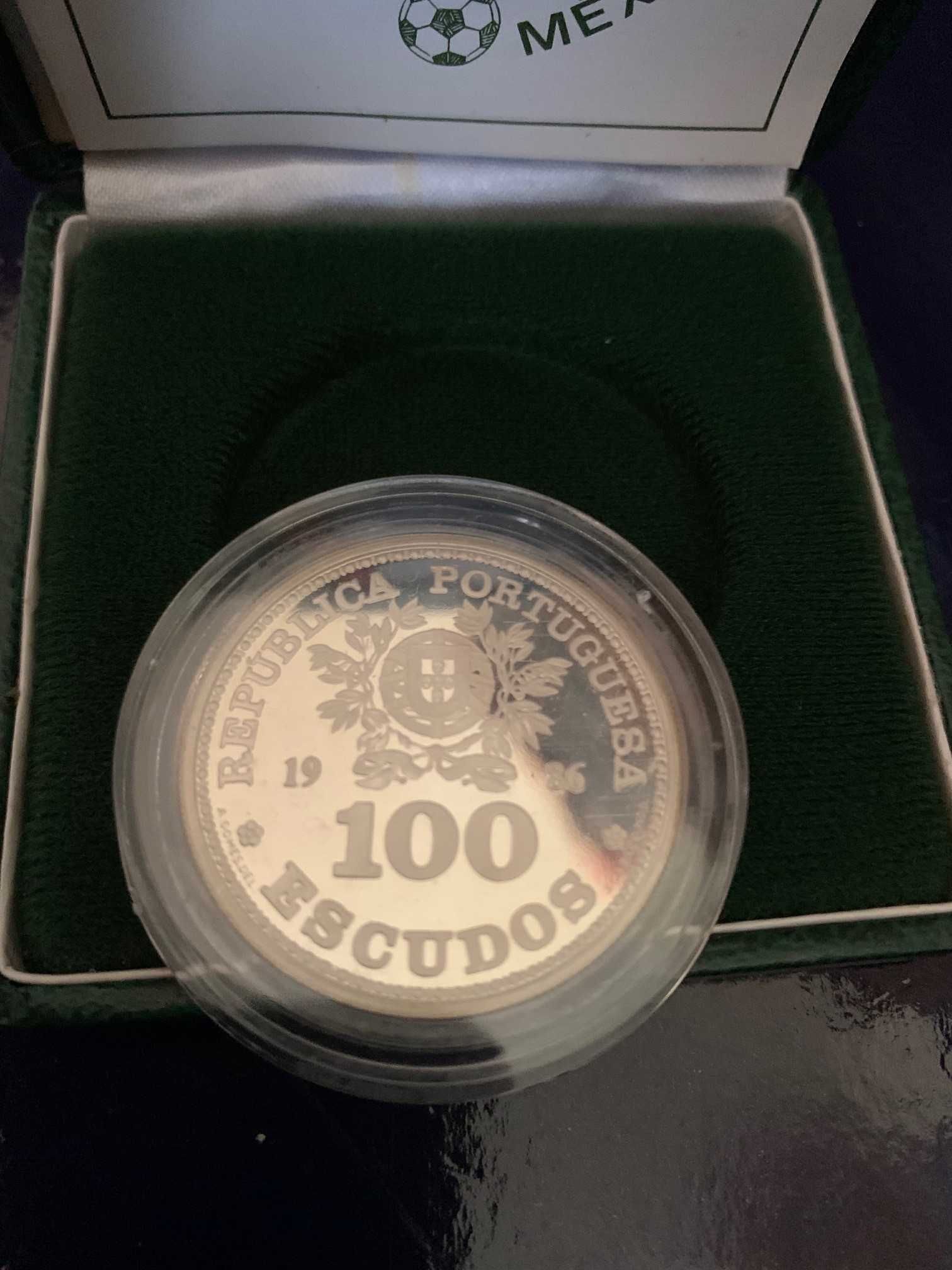 Moeda de 100 escudos Prata Proof Mundial Mexico 1986