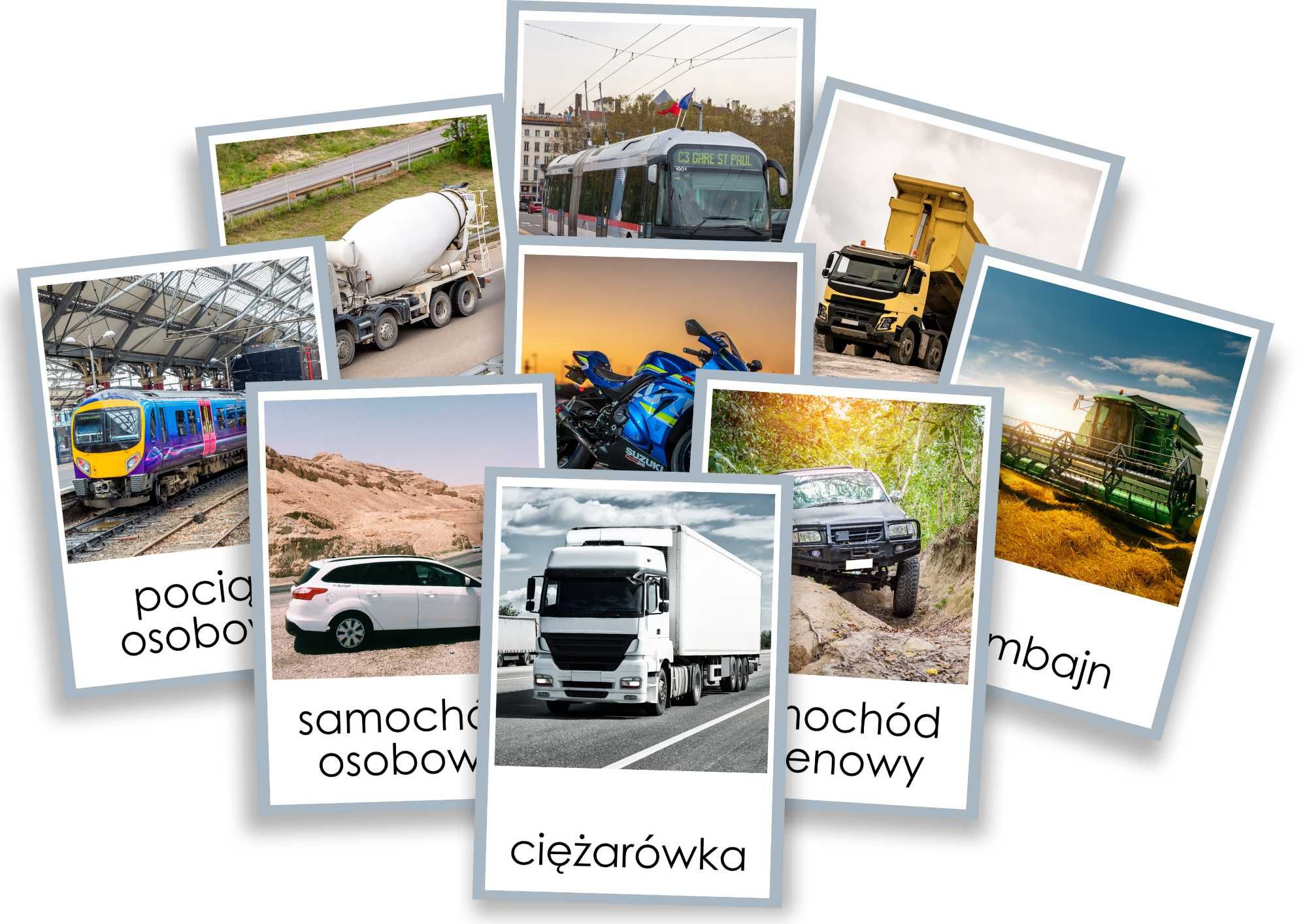 Plansze edukacyjne - Transport lądowy - A5 pojazdy środki transportu