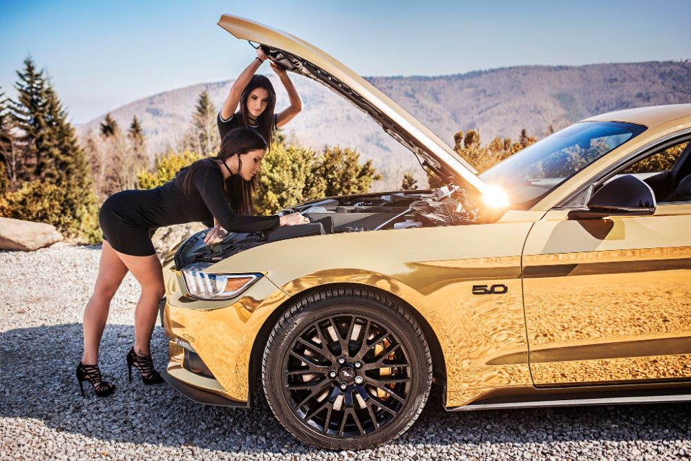 Wypożyczalnia, Wynajem Samochod do ślubu Złoty Mustang Audi Maserati