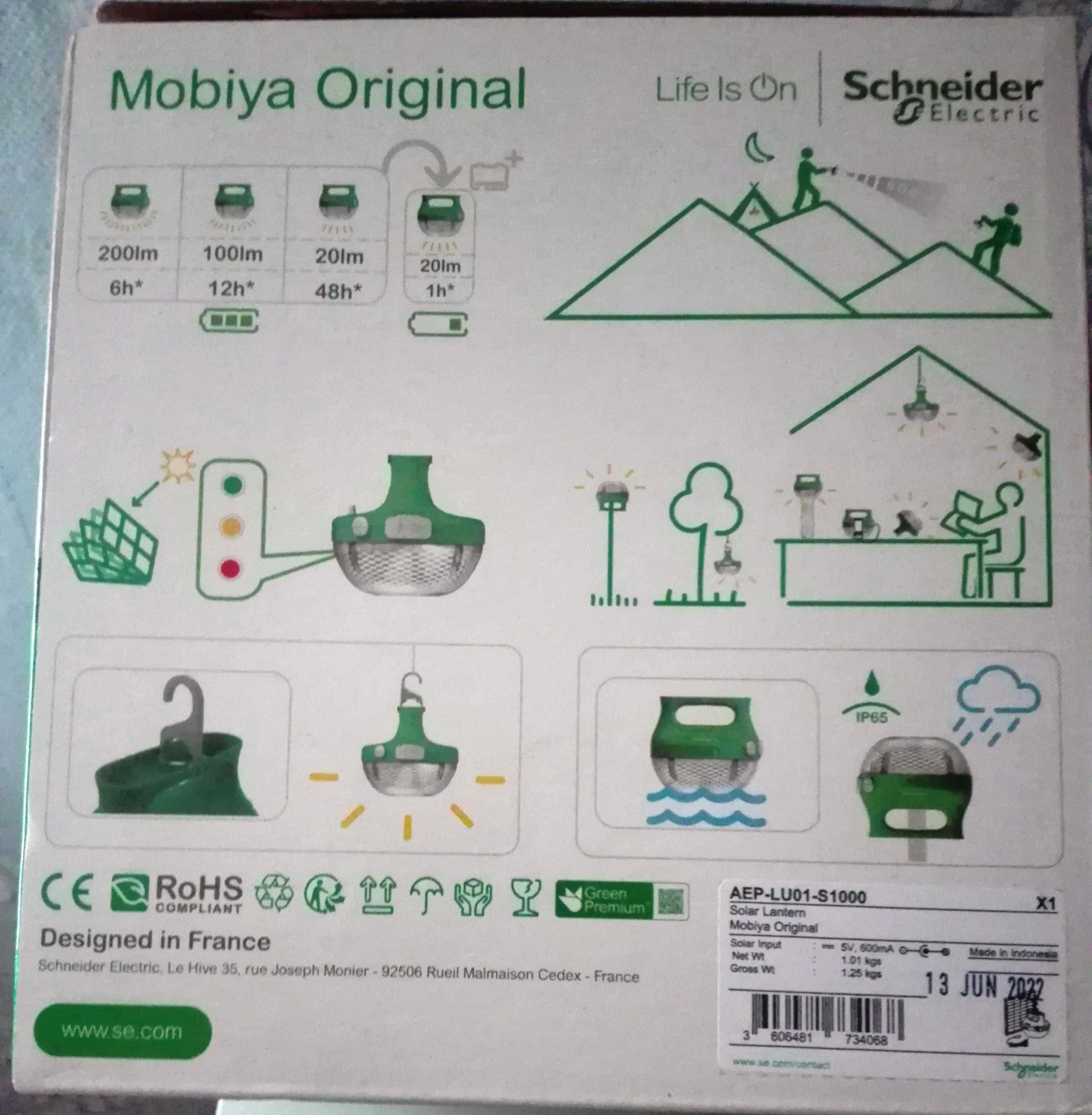 Ліхтар Schneider Electric Mobiya з сонячною панеллю (AEP-LU01-S1000)