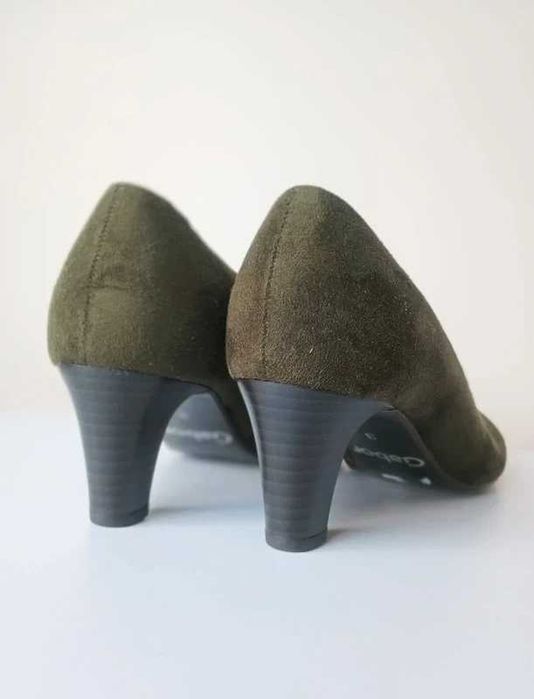 Buty na obcasie Gabor khaki oliwkowe niski obcas 35,5 zamszowe skóra