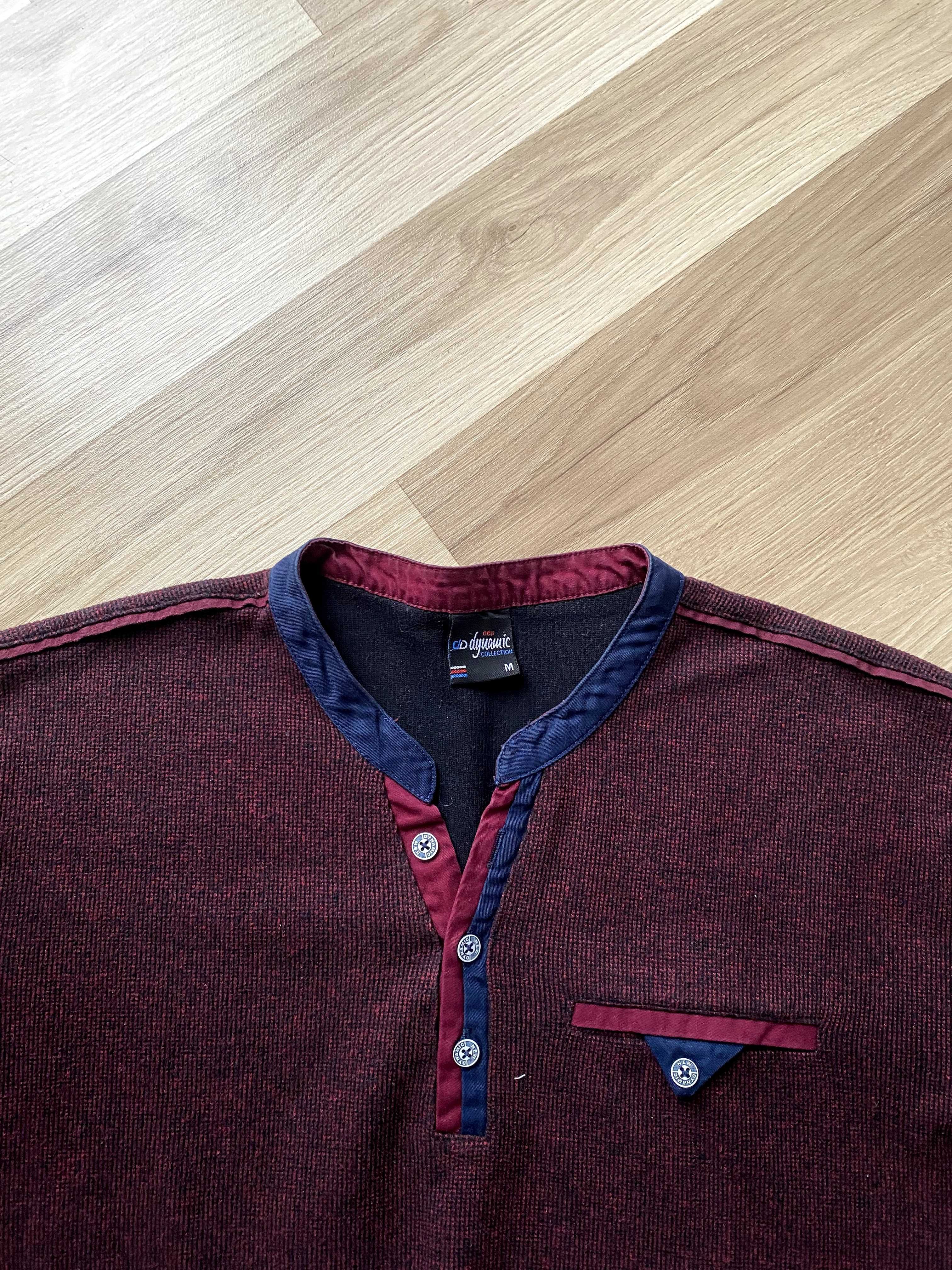 Klasyczny elegancki męski sweter bordowy z guzikami 70% bawełna M 38